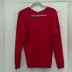 Vince 100% Cashmere V-Neck Ribbed Sweater Pink Rasberry Size S